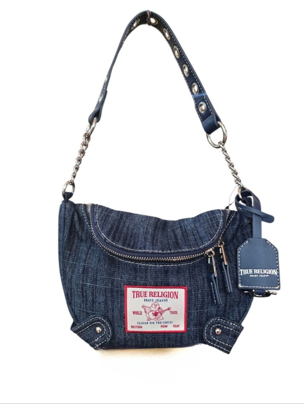 True Religion Grommet Strap Blue Denim Shoulder Bag
